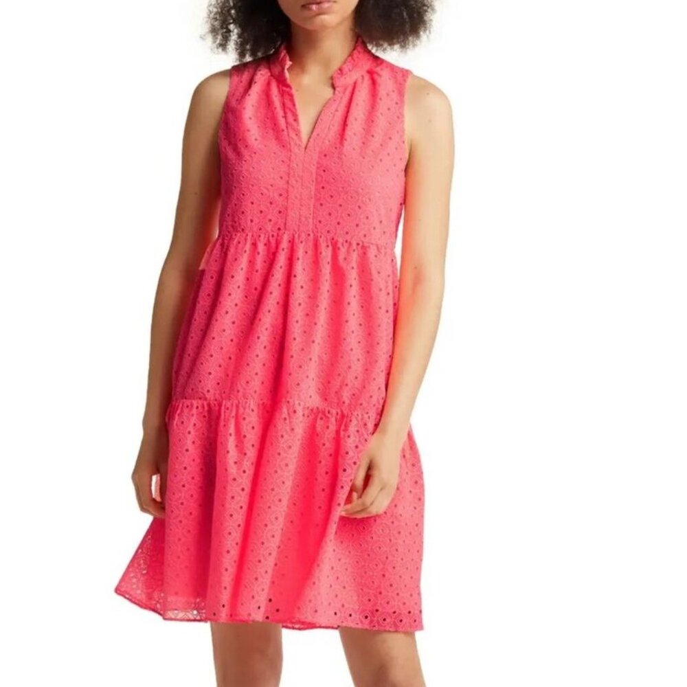Lilly Pulitzer Coral Eyelet Sleeveless Tiered Dress - Size M